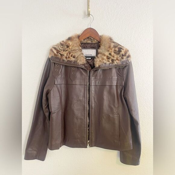 Vintage Wilson Maxima brown Leather bomber flight Jacket and rabbit fur collar L - Picture 1 of 11